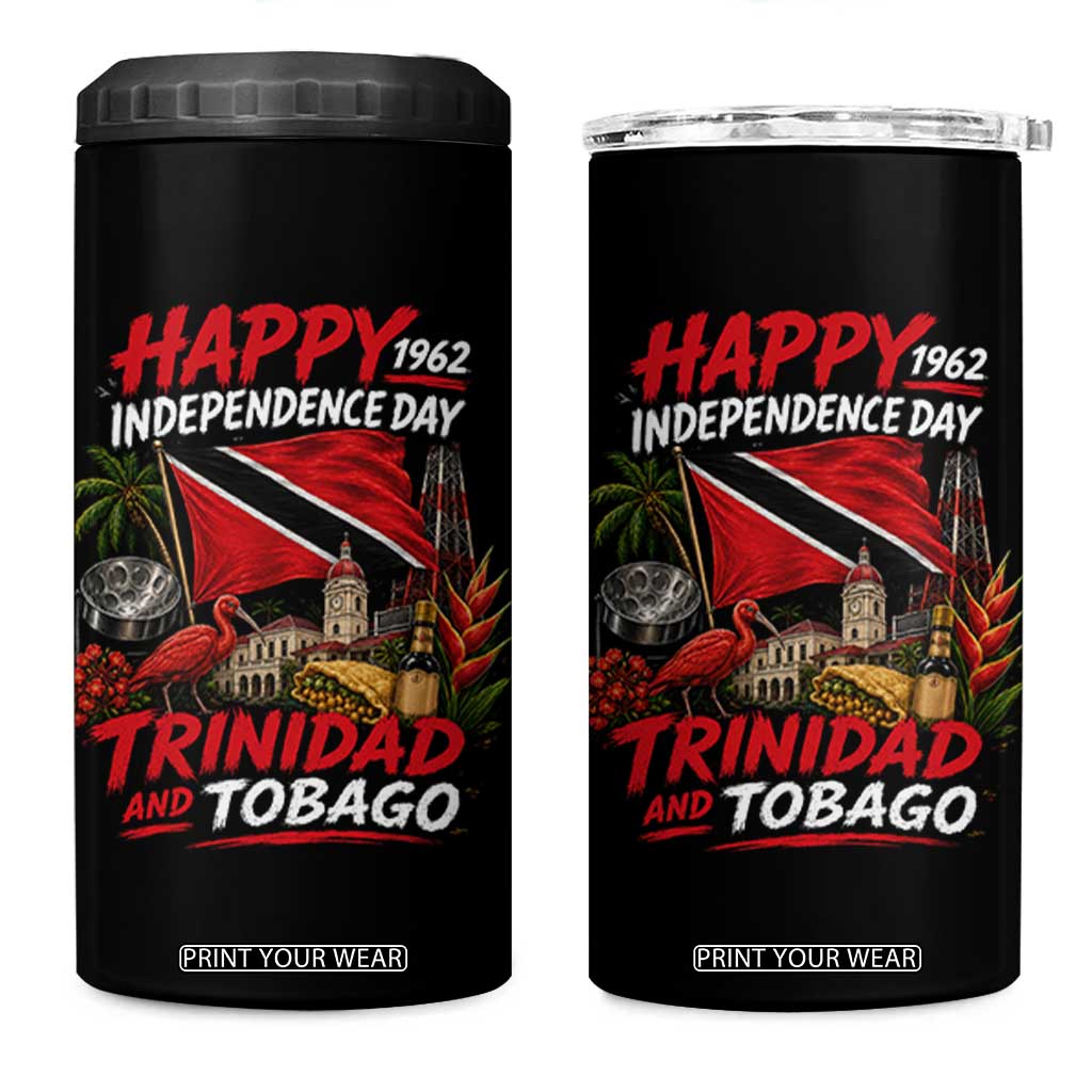 Trinidad And Tobago Independence Day 4 in 1 Can Cooler Tumbler Trinidadian Heritage Steelpan Scarlet Ibis