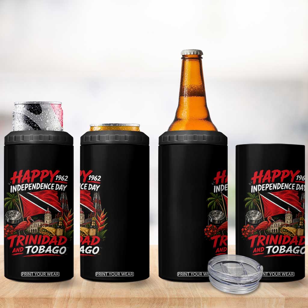 Trinidad And Tobago Independence Day 4 in 1 Can Cooler Tumbler Trinidadian Heritage Steelpan Scarlet Ibis