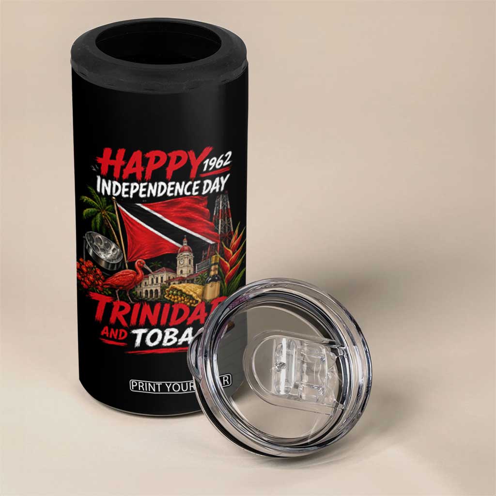 Trinidad And Tobago Independence Day 4 in 1 Can Cooler Tumbler Trinidadian Heritage Steelpan Scarlet Ibis