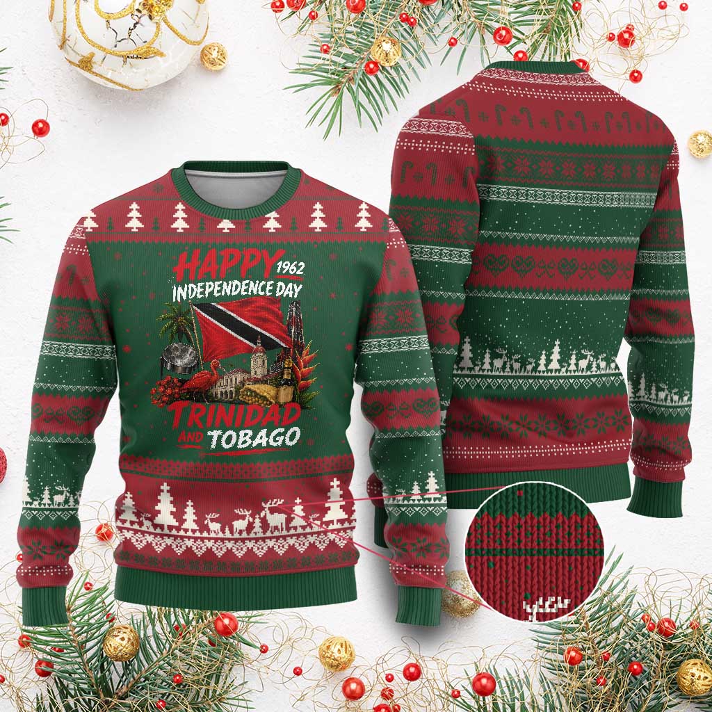 Trinidad And Tobago Independence Day Ugly Christmas Sweater Trinidadian Heritage Steelpan Scarlet Ibis