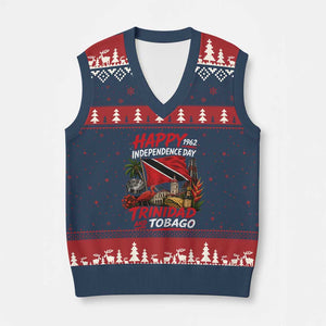 Trinidad And Tobago Independence Day V-Neck Knit Sweater Vest Trinidadian Heritage Steelpan Scarlet Ibis