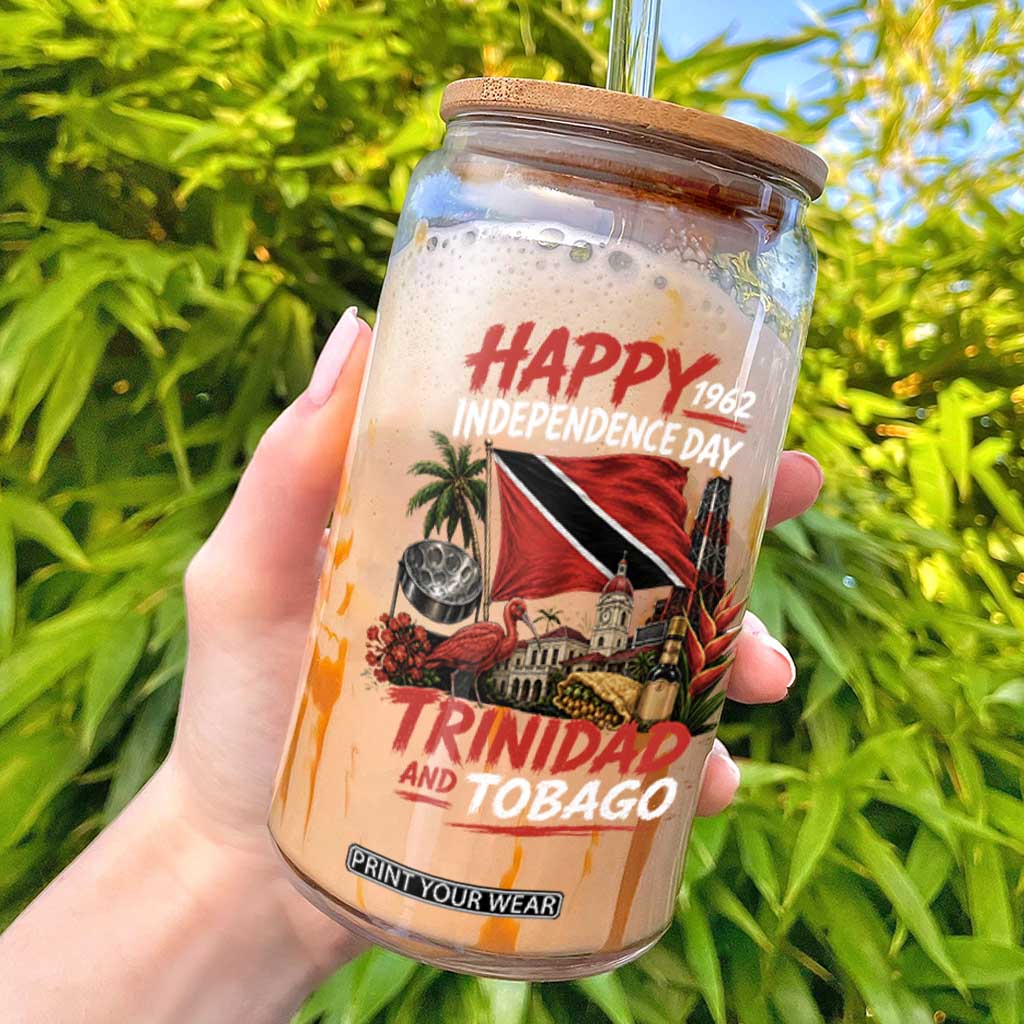 Trinidad And Tobago Independence Day Glass Can Trinidadian Heritage Steelpan Scarlet Ibis