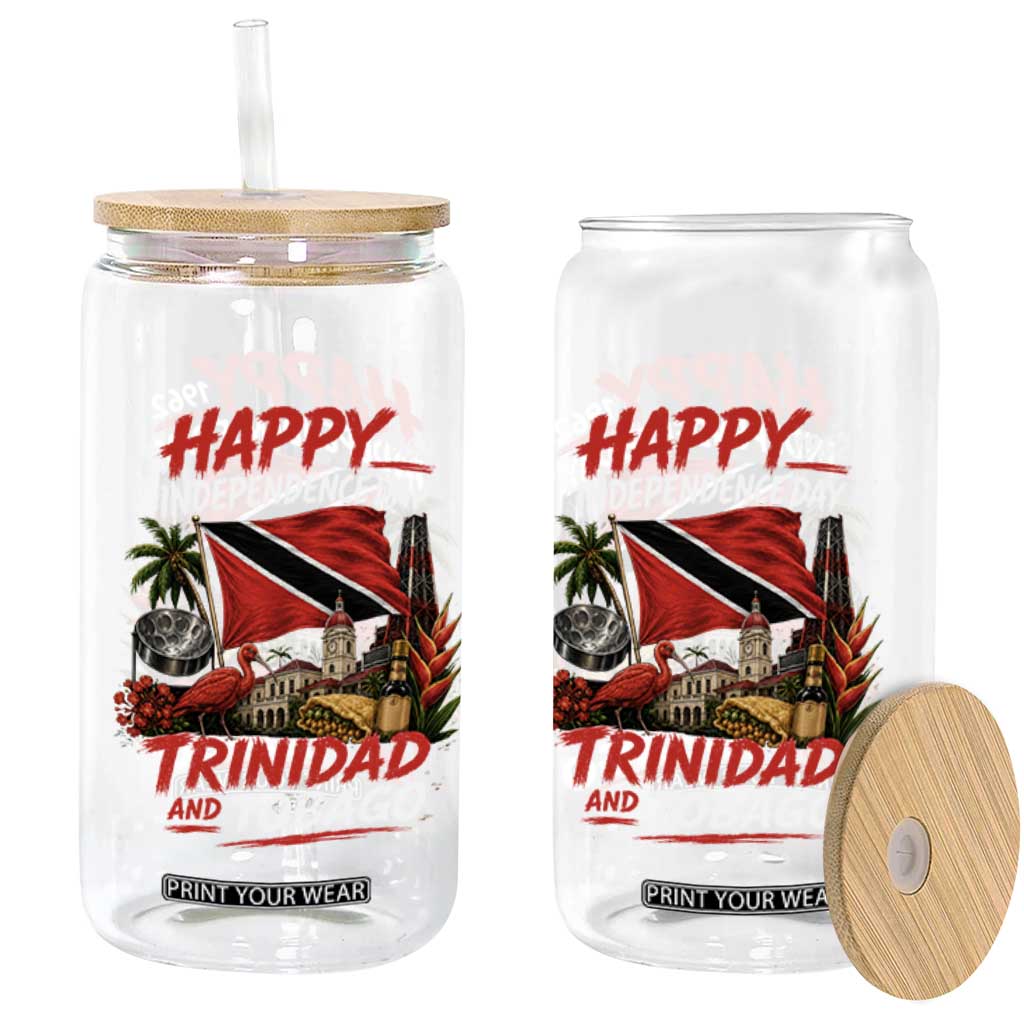 Trinidad And Tobago Independence Day Glass Can Trinidadian Heritage Steelpan Scarlet Ibis