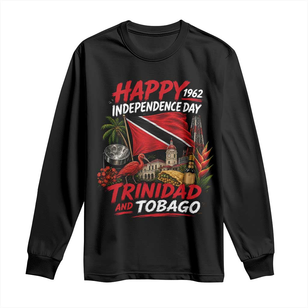 Trinidad And Tobago Independence Day Long Sleeve Shirt Trinidadian Heritage Steelpan Scarlet Ibis TS11 Black Print Your Wear
