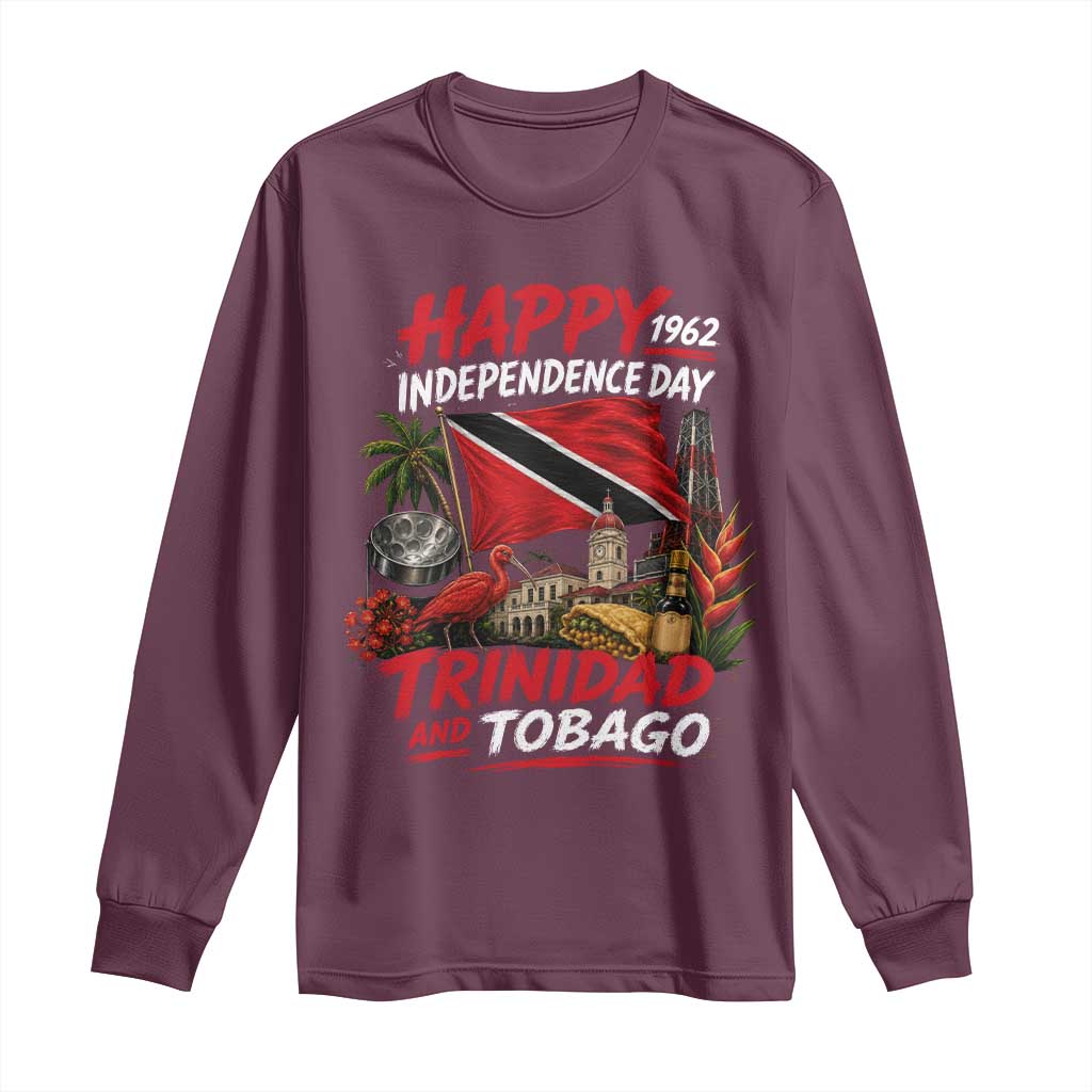 Trinidad And Tobago Independence Day Long Sleeve Shirt Trinidadian Heritage Steelpan Scarlet Ibis