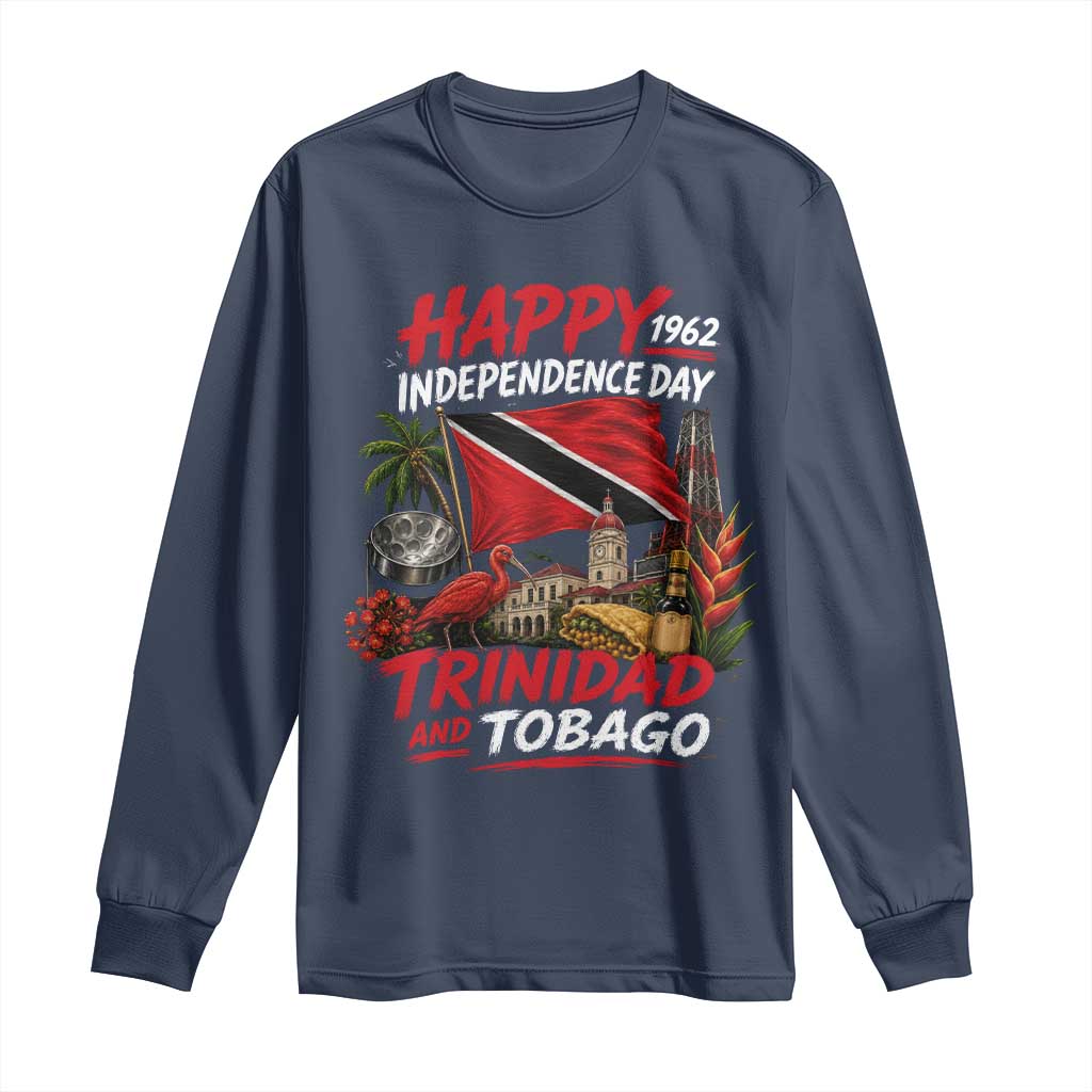 Trinidad And Tobago Independence Day Long Sleeve Shirt Trinidadian Heritage Steelpan Scarlet Ibis