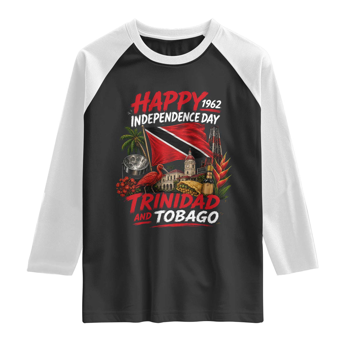 Trinidad And Tobago Independence Day Raglan Shirt Trinidadian Heritage Steelpan Scarlet Ibis