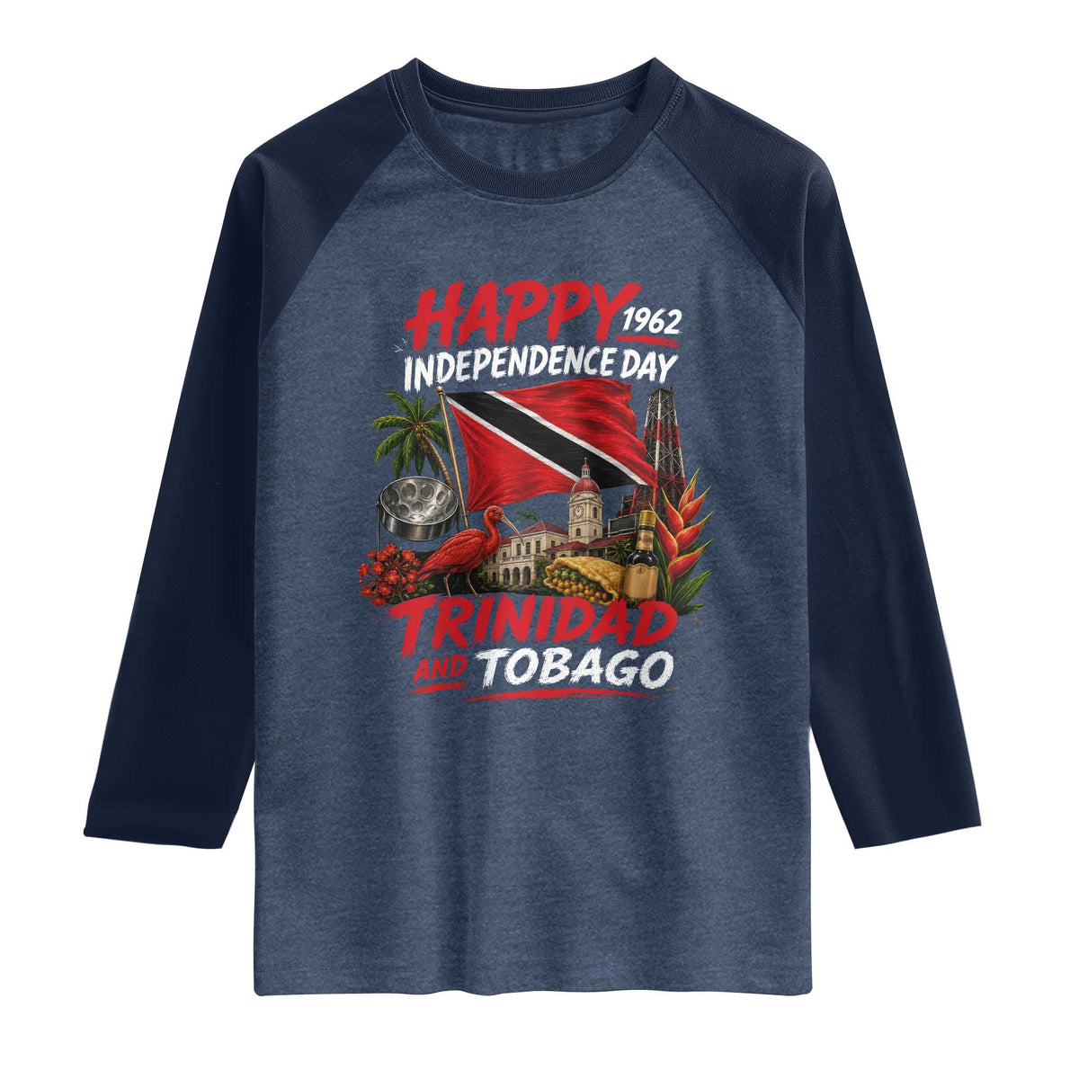 Trinidad And Tobago Independence Day Raglan Shirt Trinidadian Heritage Steelpan Scarlet Ibis