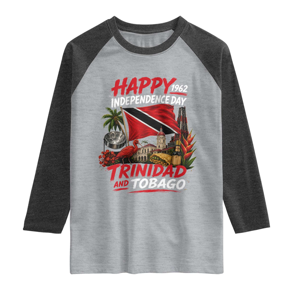 Trinidad And Tobago Independence Day Raglan Shirt Trinidadian Heritage Steelpan Scarlet Ibis