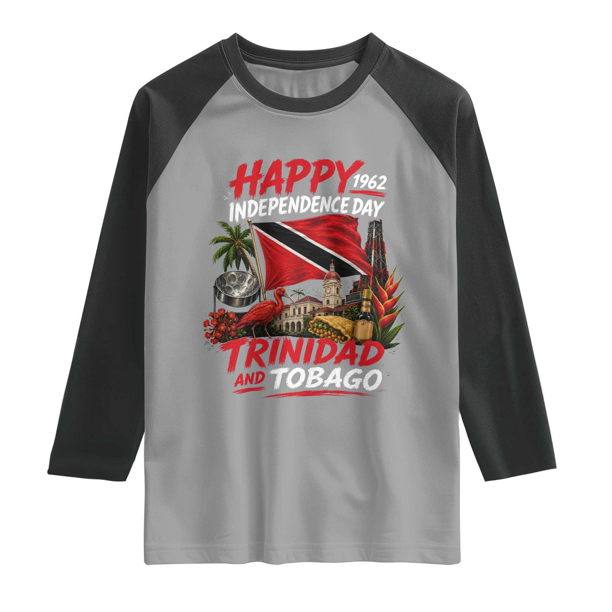 Trinidad And Tobago Independence Day Raglan Shirt Trinidadian Heritage Steelpan Scarlet Ibis
