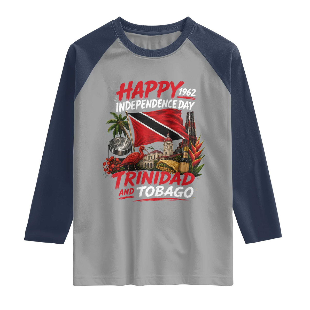 Trinidad And Tobago Independence Day Raglan Shirt Trinidadian Heritage Steelpan Scarlet Ibis