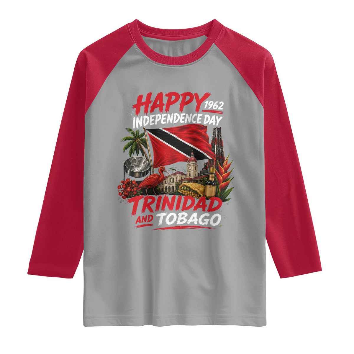 Trinidad And Tobago Independence Day Raglan Shirt Trinidadian Heritage Steelpan Scarlet Ibis