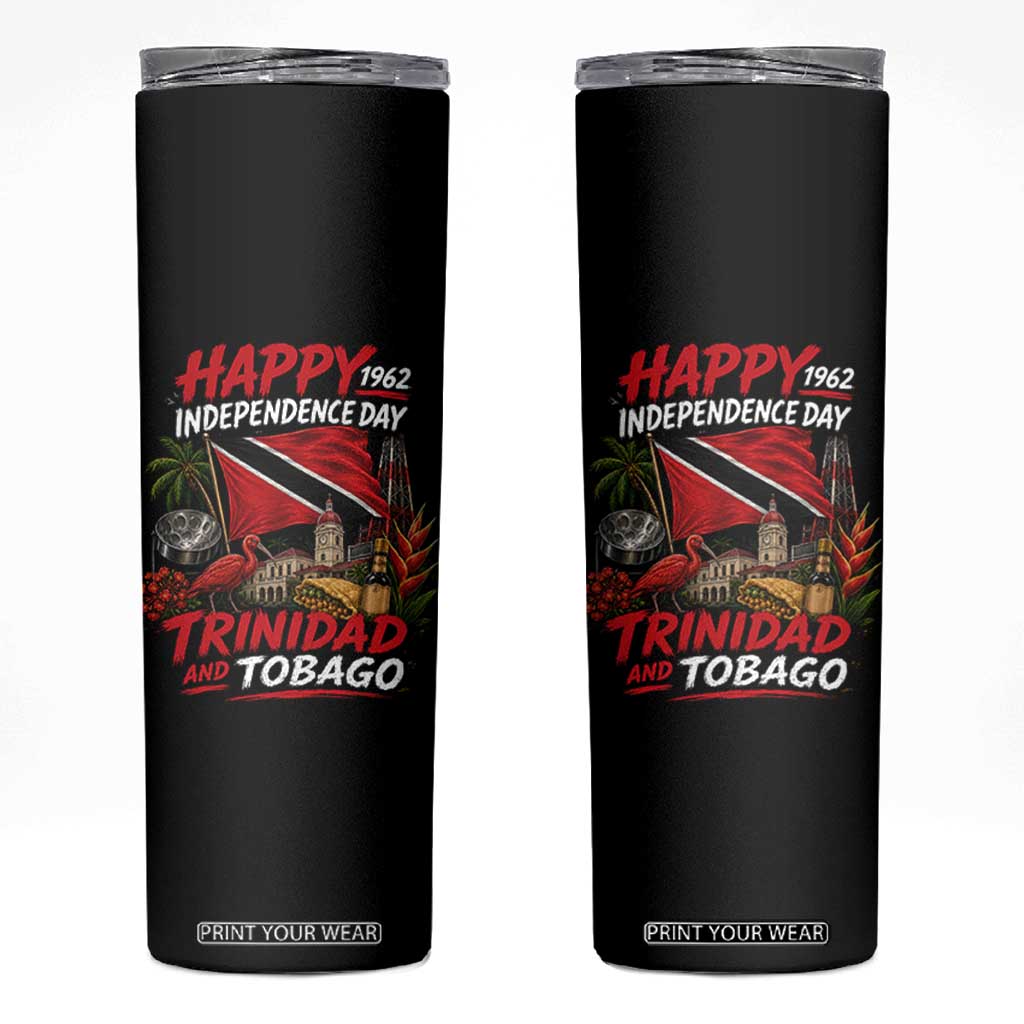 Trinidad And Tobago Independence Day Skinny Tumbler Trinidadian Heritage Steelpan Scarlet Ibis