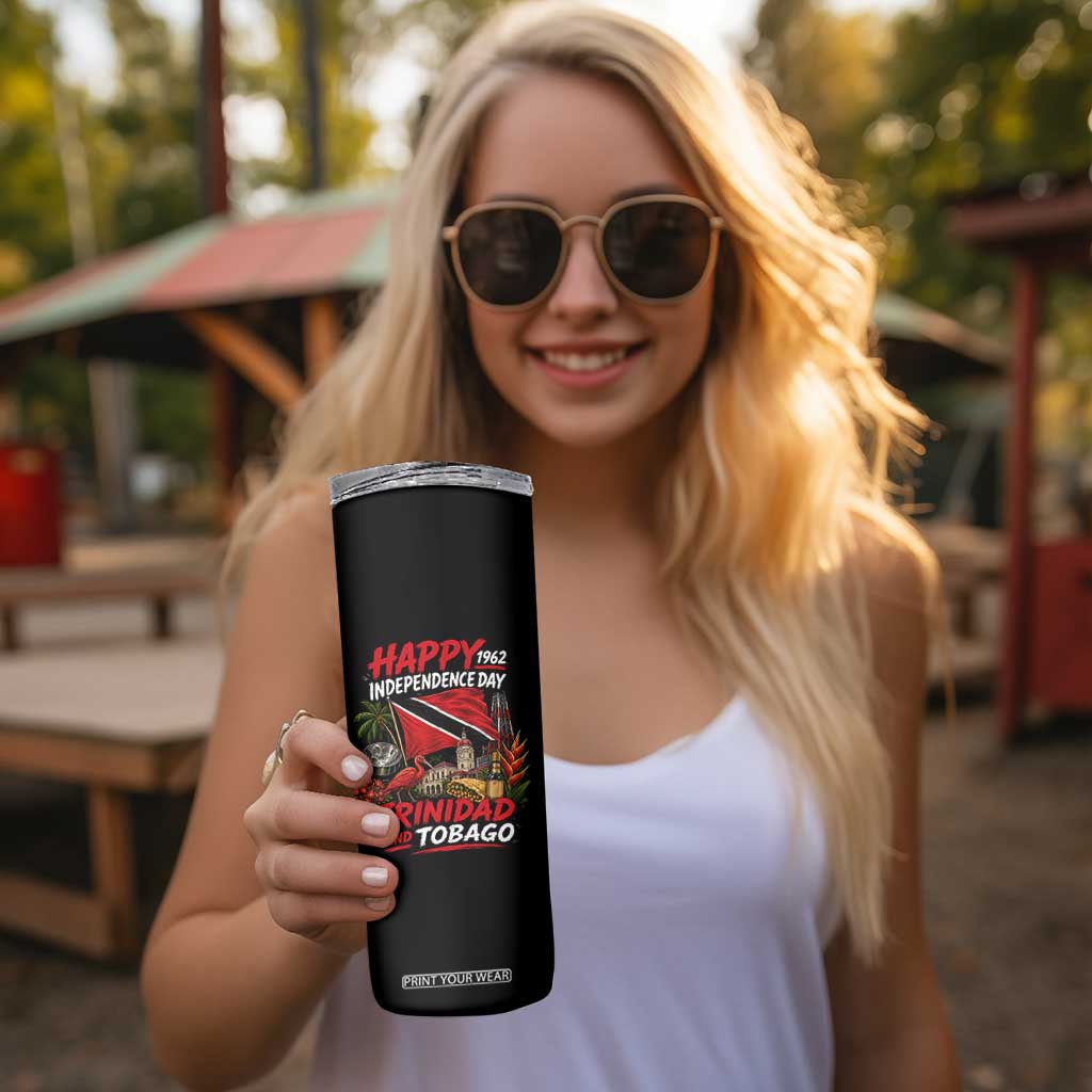 Trinidad And Tobago Independence Day Skinny Tumbler Trinidadian Heritage Steelpan Scarlet Ibis
