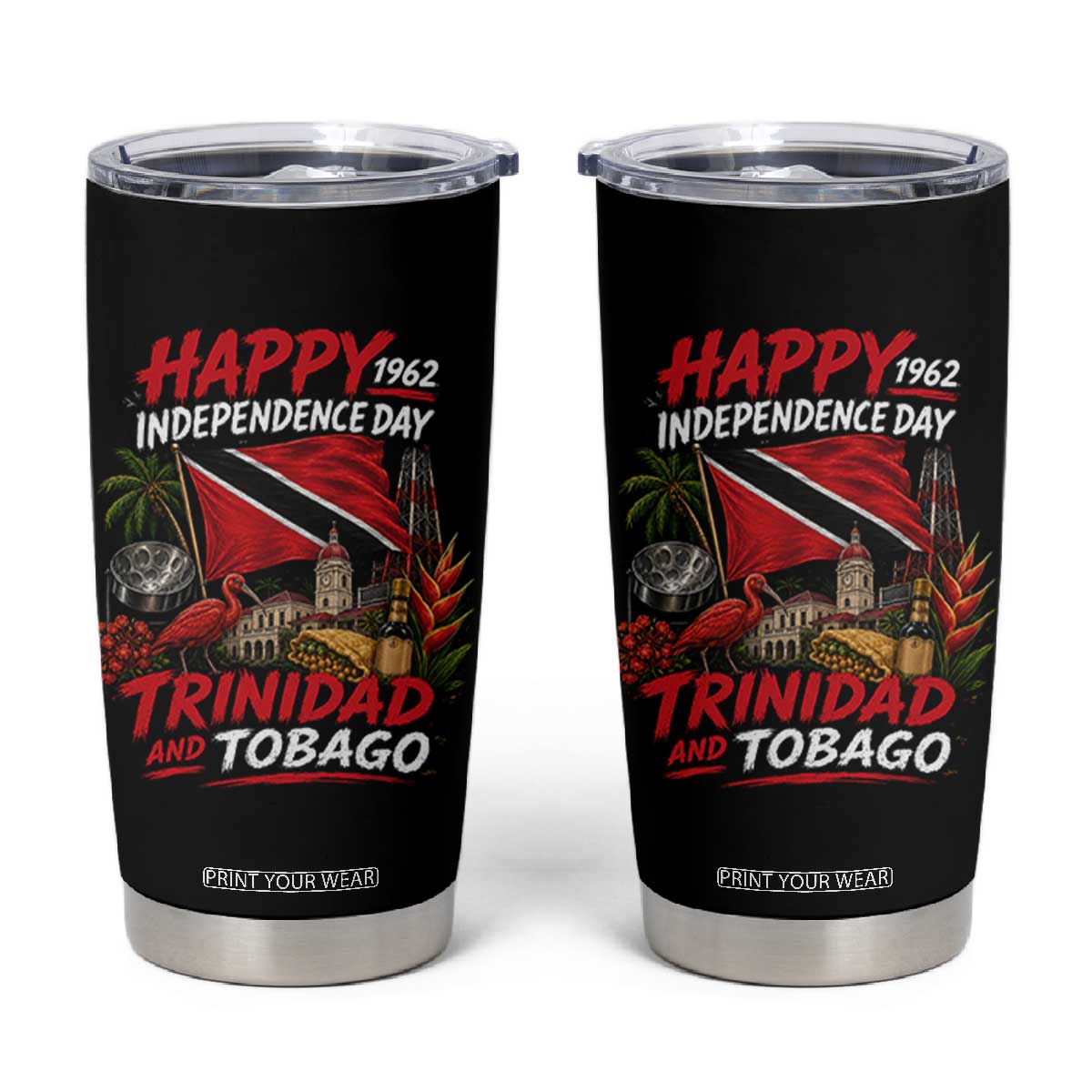 Trinidad And Tobago Independence Day Tumbler Cup Trinidadian Heritage Steelpan Scarlet Ibis TS11 Black Print Your Wear