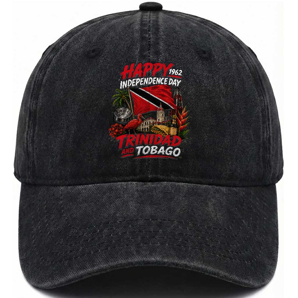 Trinidad And Tobago Independence Day Washed Cotton Baseball Cap Trinidadian Heritage Steelpan Scarlet Ibis TS11 Print Your Wear