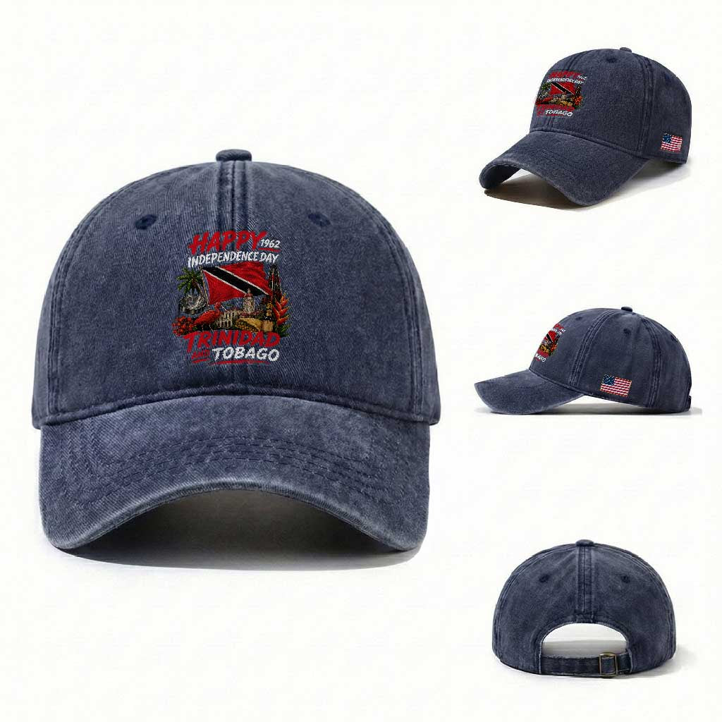 Trinidad And Tobago Independence Day Washed Cotton Baseball Cap Trinidadian Heritage Steelpan Scarlet Ibis