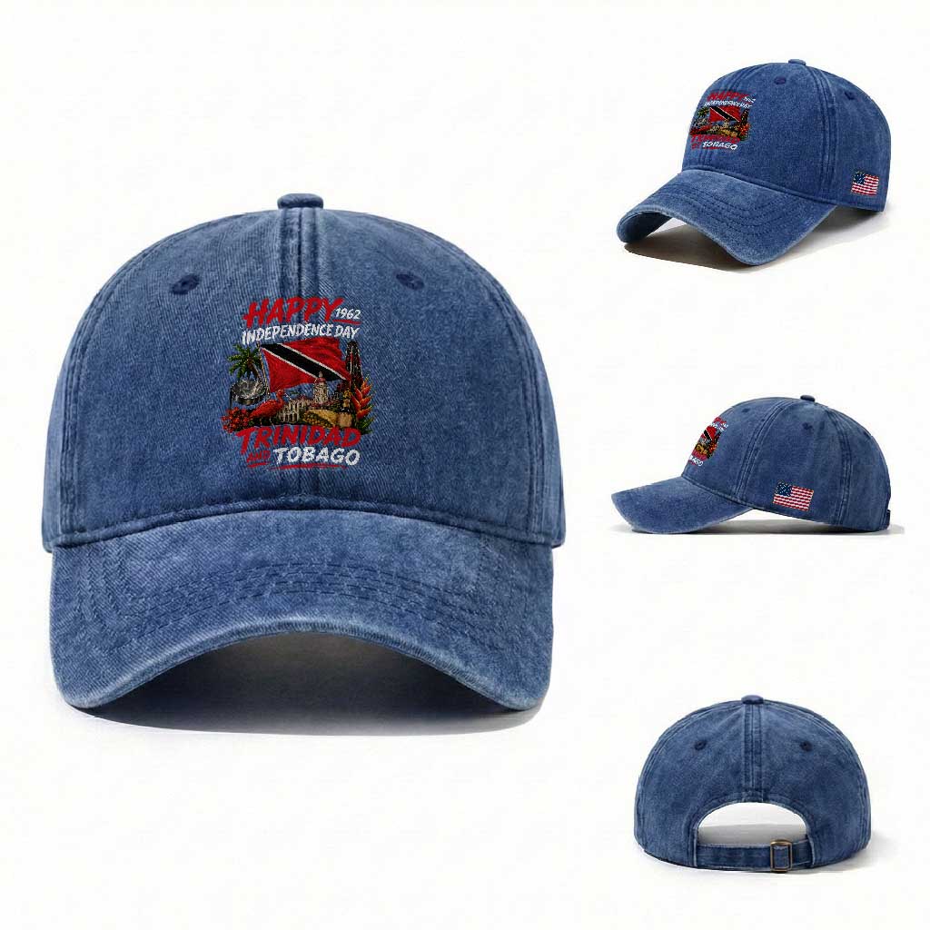 Trinidad And Tobago Independence Day Washed Cotton Baseball Cap Trinidadian Heritage Steelpan Scarlet Ibis