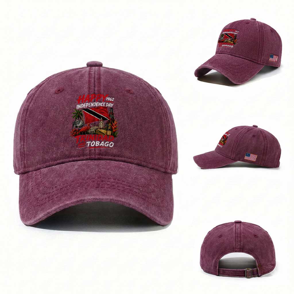 Trinidad And Tobago Independence Day Washed Cotton Baseball Cap Trinidadian Heritage Steelpan Scarlet Ibis