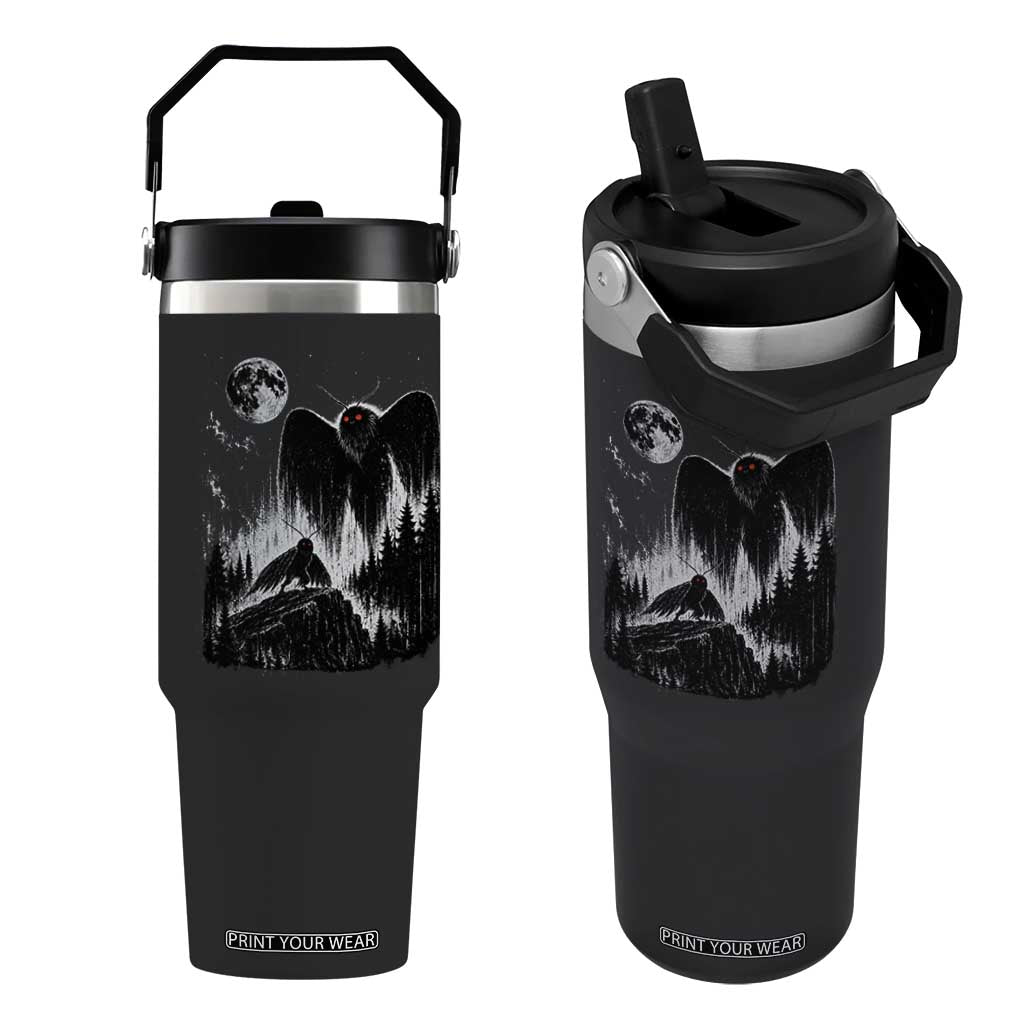Mothman Howling at Moon 90s Retro Flip Straw Tumbler Funny West Virginia Cryptid TS11 One Size: 30 oz Black Print Your Wear