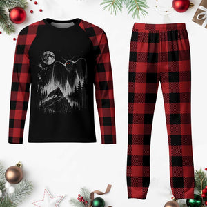 Mothman Howling at Moon 90s Retro Plaid Pajama Set Funny West Virginia Cryptid