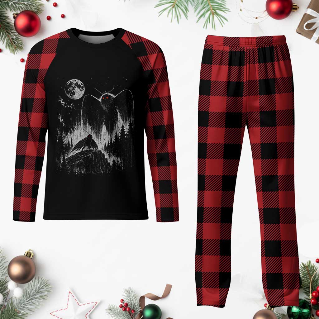 Mothman Howling at Moon 90s Retro Plaid Pajama Set Funny West Virginia Cryptid TS11 Buffalo Plaid Print Your Wear