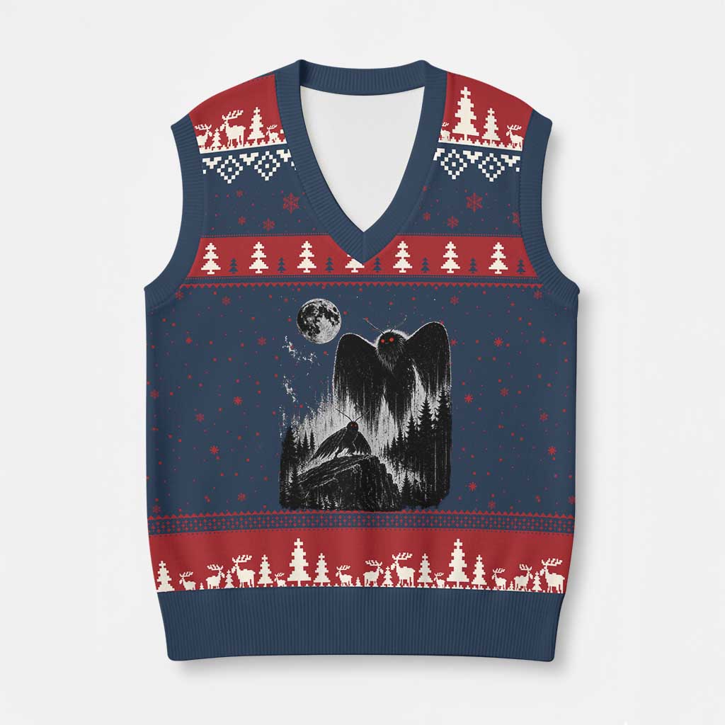 Mothman Howling at Moon 90s Retro V-Neck Knit Sweater Vest Funny West Virginia Cryptid