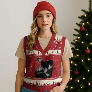 Mothman Howling at Moon 90s Retro V-Neck Knit Sweater Vest Funny West Virginia Cryptid