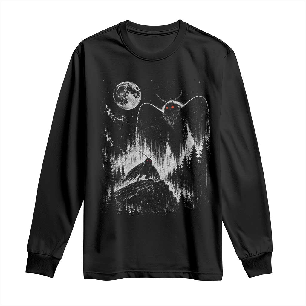 Mothman Howling at Moon 90s Retro Long Sleeve Shirt Funny West Virginia Cryptid