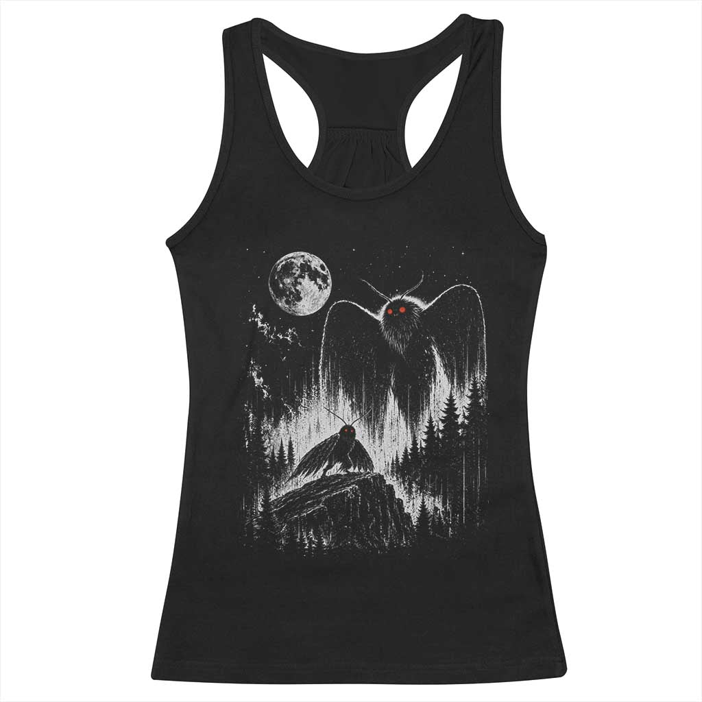 Mothman Howling at Moon 90s Retro Racerback Tank Top Funny West Virginia Cryptid