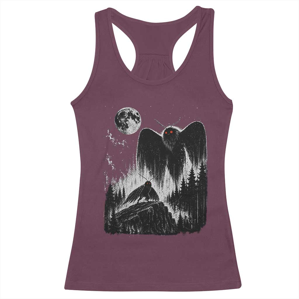 Mothman Howling at Moon 90s Retro Racerback Tank Top Funny West Virginia Cryptid