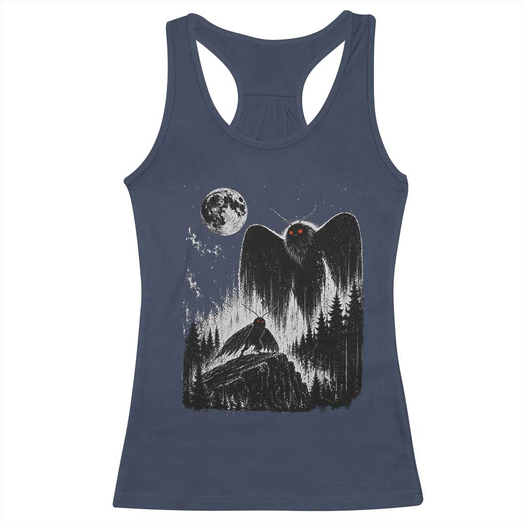 Mothman Howling at Moon 90s Retro Racerback Tank Top Funny West Virginia Cryptid