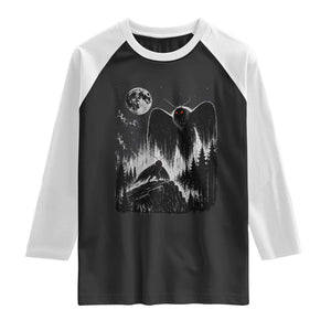 Mothman Howling at Moon 90s Retro Raglan Shirt Funny West Virginia Cryptid