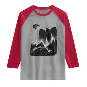 Mothman Howling at Moon 90s Retro Raglan Shirt Funny West Virginia Cryptid