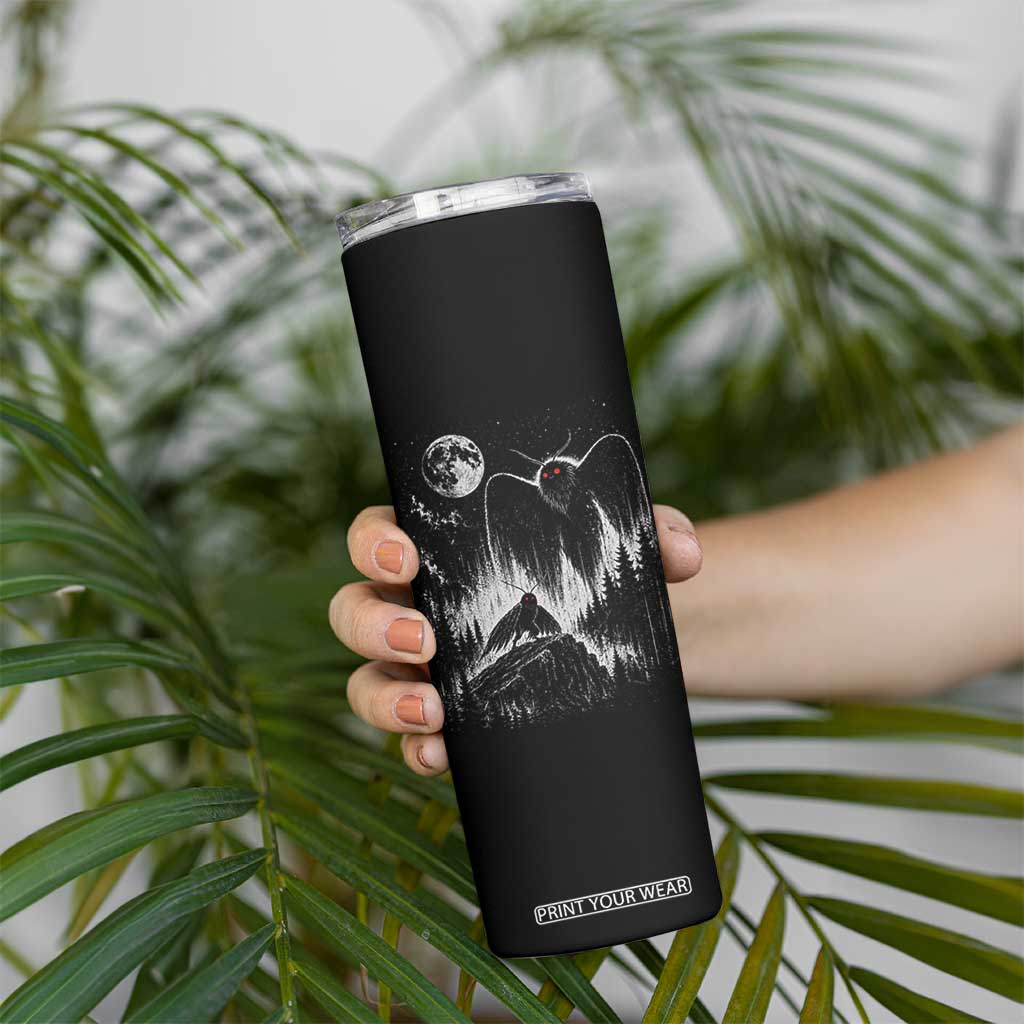 Mothman Howling at Moon 90s Retro Skinny Tumbler Funny West Virginia Cryptid