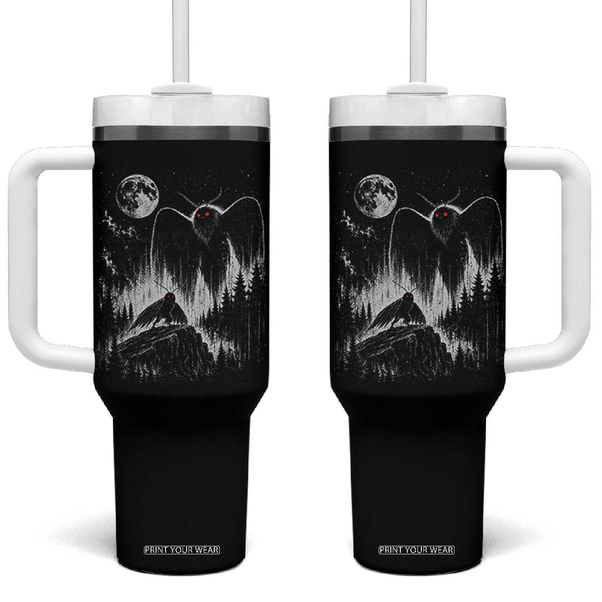 Mothman Howling at Moon 90s Retro Tumbler With Handle Funny West Virginia Cryptid TS11 One Size: 40 oz Black Print Your Wear