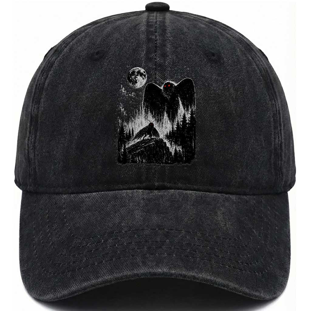 Mothman Howling at Moon 90s Retro Washed Cotton Baseball Cap Funny West Virginia Cryptid
