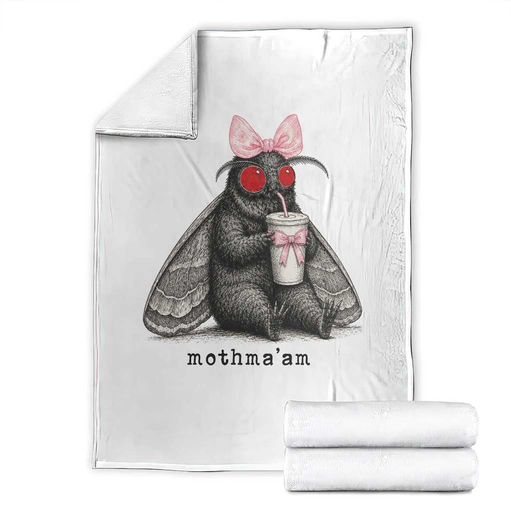 Funny Mothman Mothma'am Cute Pink Bow Coquette Throw Blanket