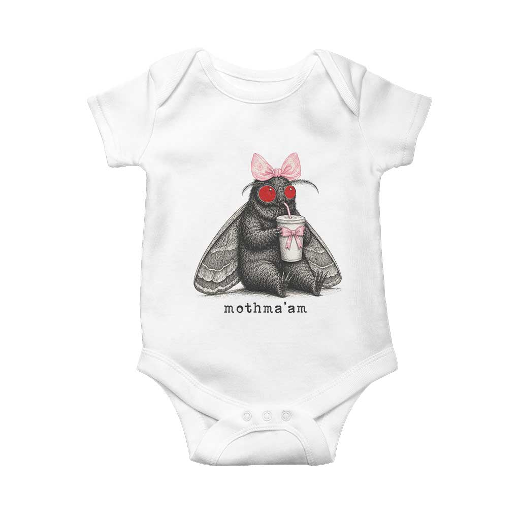 Funny Mothman Mothma'am Cute Pink Bow Coquette Baby Onesie TS11 White Print Your Wear