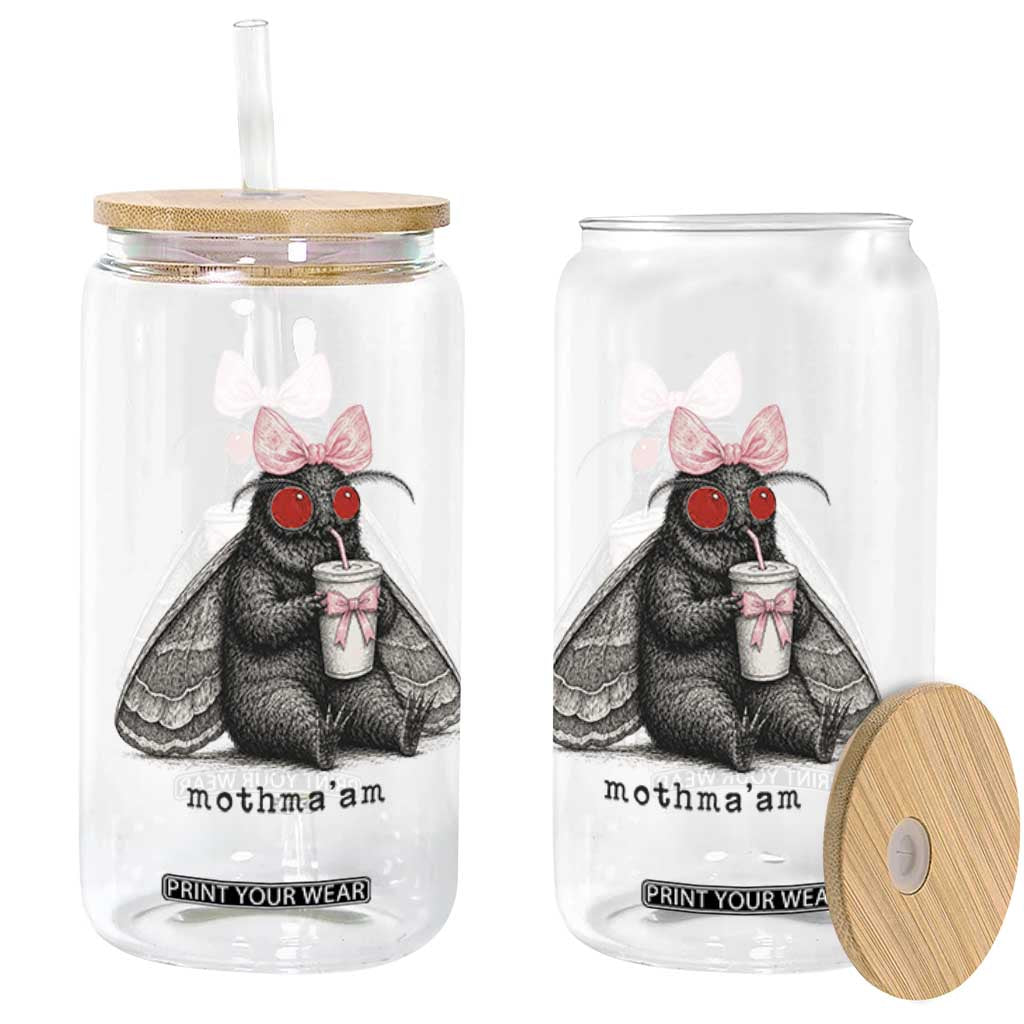 Funny Mothman Mothma'am Cute Pink Bow Coquette Glass Can