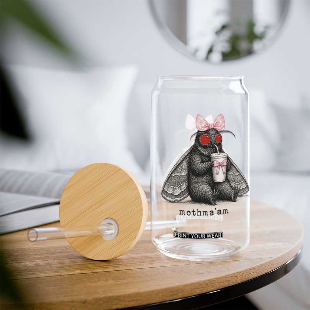 Funny Mothman Mothma'am Cute Pink Bow Coquette Glass Can