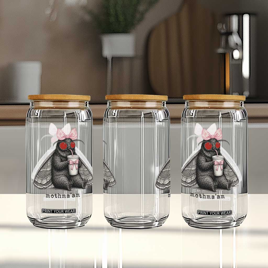 Funny Mothman Mothma'am Cute Pink Bow Coquette Glass Can