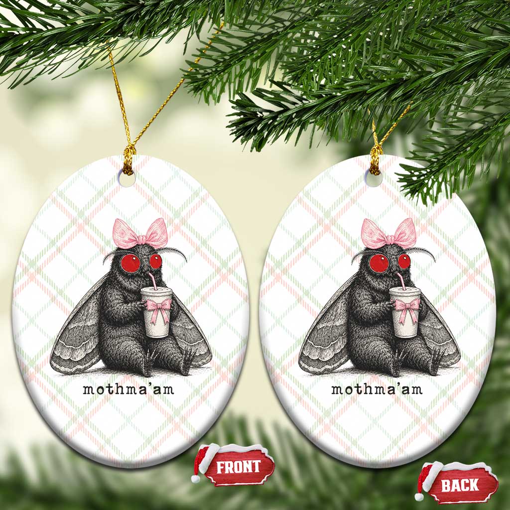 Funny Mothman Mothma'am Cute Pink Bow Coquette Ceramic Ornament