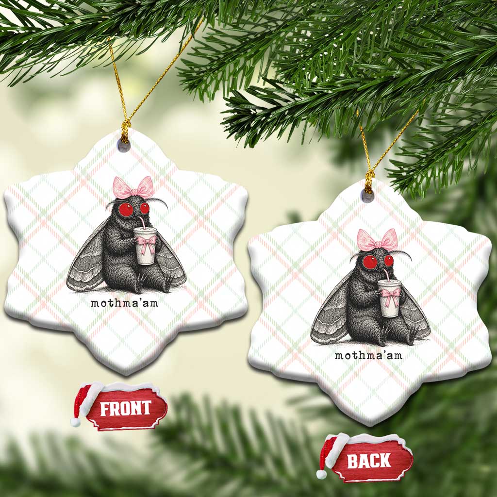 Funny Mothman Mothma'am Cute Pink Bow Coquette Ceramic Ornament
