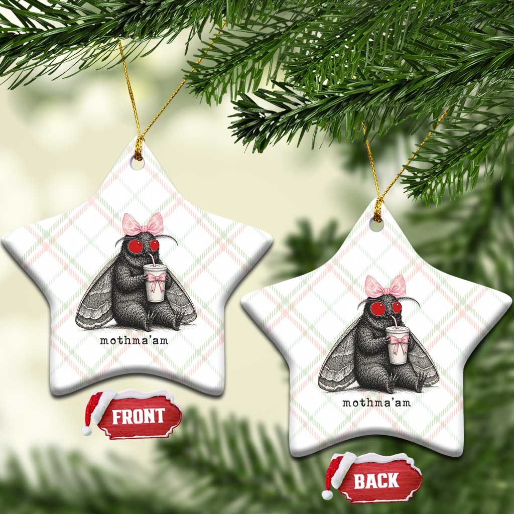 Funny Mothman Mothma'am Cute Pink Bow Coquette Ceramic Ornament