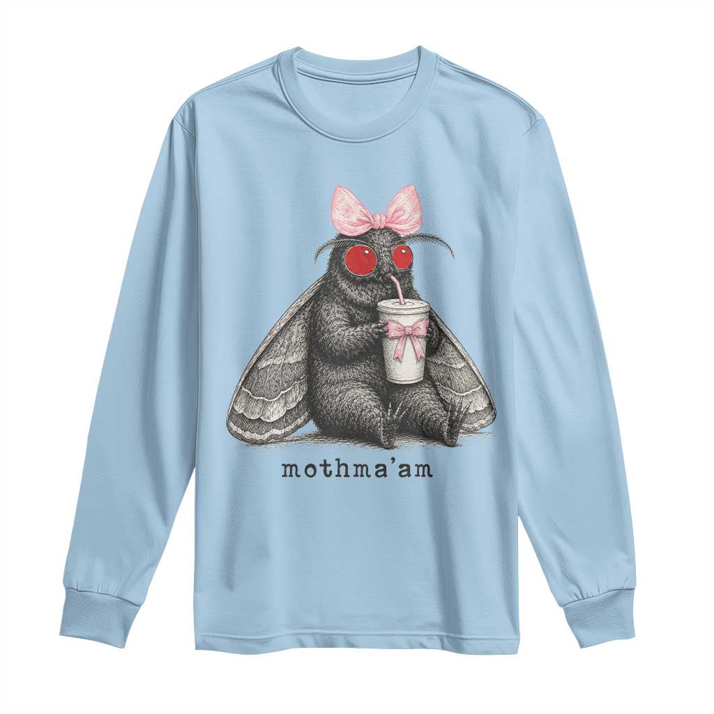 Funny Mothman Mothma'am Cute Pink Bow Coquette Long Sleeve Shirt