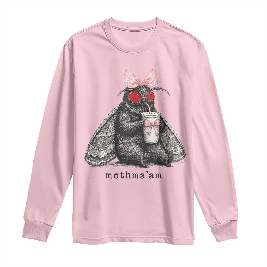 Funny Mothman Mothma'am Cute Pink Bow Coquette Long Sleeve Shirt