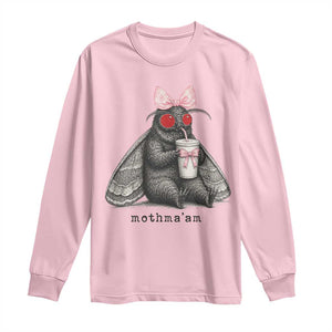 Funny Mothman Mothma'am Cute Pink Bow Coquette Long Sleeve Shirt