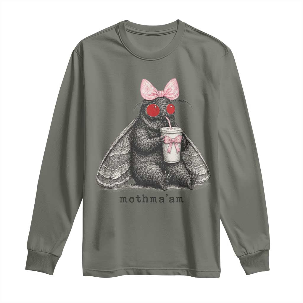 Funny Mothman Mothma'am Cute Pink Bow Coquette Long Sleeve Shirt