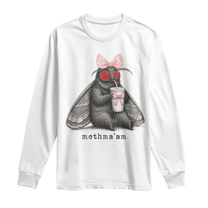 Funny Mothman Mothma'am Cute Pink Bow Coquette Long Sleeve Shirt